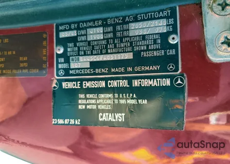 1985 Mercedes-Benz 380 Sl z USA, uszkodzony, nr VIN WDBBA45C6FA031173